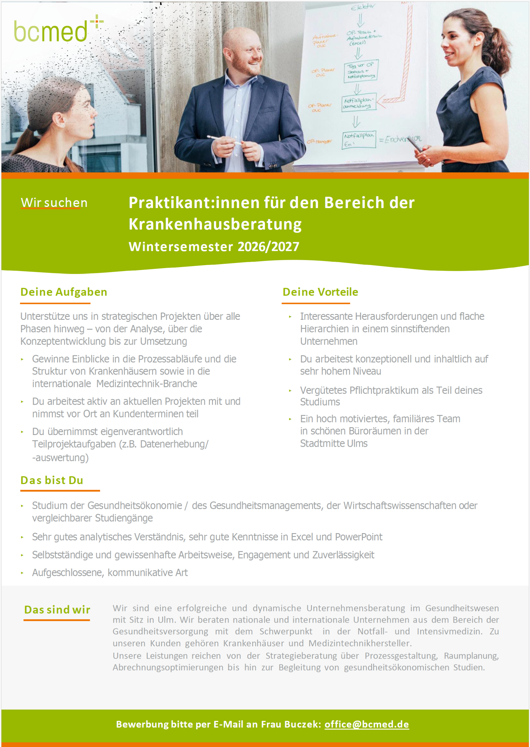 Praktikant:innen für den Bereich der Krankenhausberatung
Wintersemester 2026/2027